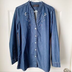Isabel Hayley Long Sleeve Button Blue Chambray Embroidered Top No Size Tag